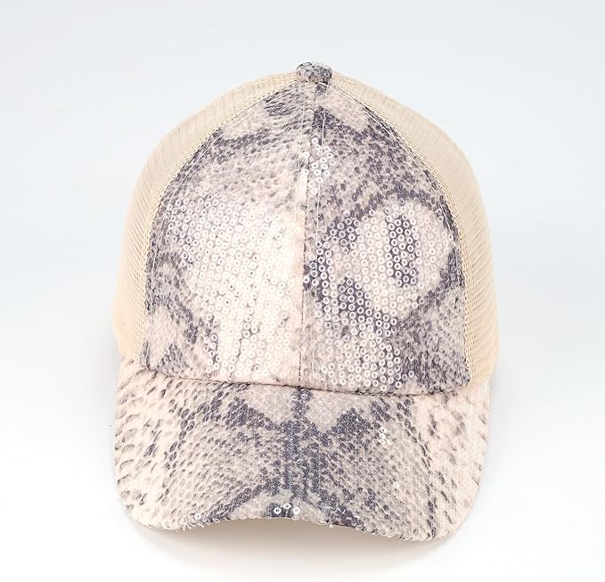 C.C Ponycap Messy High Bun Ponytail Adjustable Glitter Mesh Trucker Baseball Cap