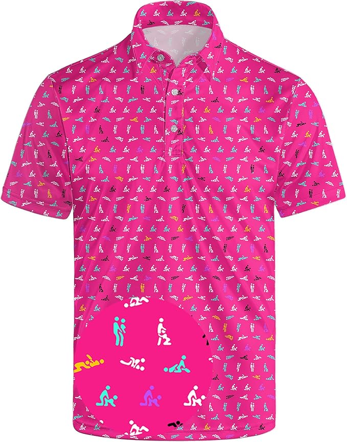 Golf Polo Shirts for Men Funny Print Short Sleeve Golf Shirts Performance Golf Polos