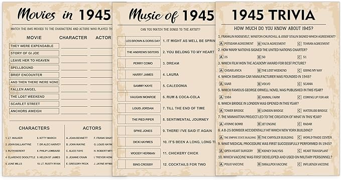 80th Birthday Party Games, Born in 1945 Games Bundle, Birthday Party Supplies by QUPT
