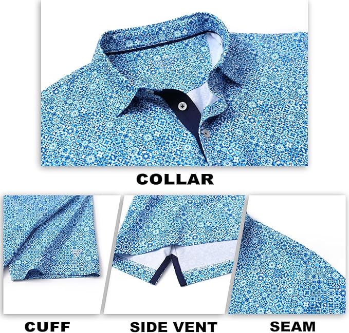 M MAELREG Mens Golf Shirt Short Sleeve Dry Fit Print Moisture Wicking Performance Patterns Collared Polo Shirt