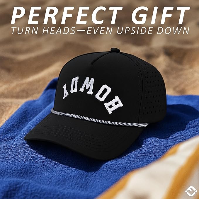 Funky Junque Performance Waterproof Golf Rope Hat – Cool Breathable Workout 5 Panel Snapback Cap for Men