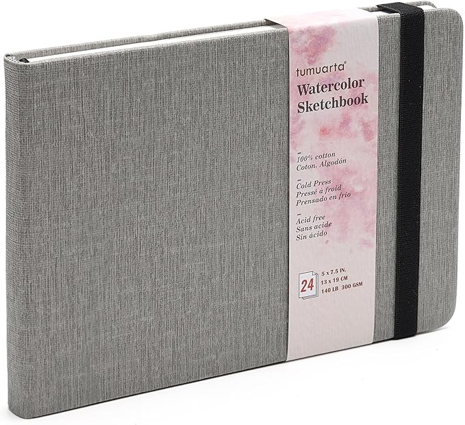 Watercolor Sketchbook, 140 LB, 300 GSM, 100% Cotton Paper, Cold Press, 24 Sheets by tumuarta