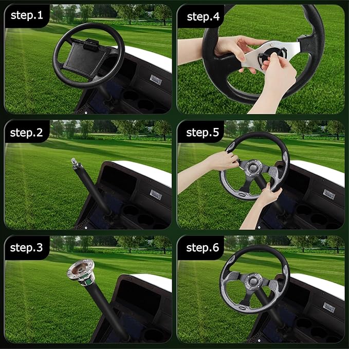 Golf Cart Steering Wheel, Skid Steering Wheel, Universal Golf Cart for Club Car EZGO RXV and TXT, Yamaha, Precedent Tempo, DS