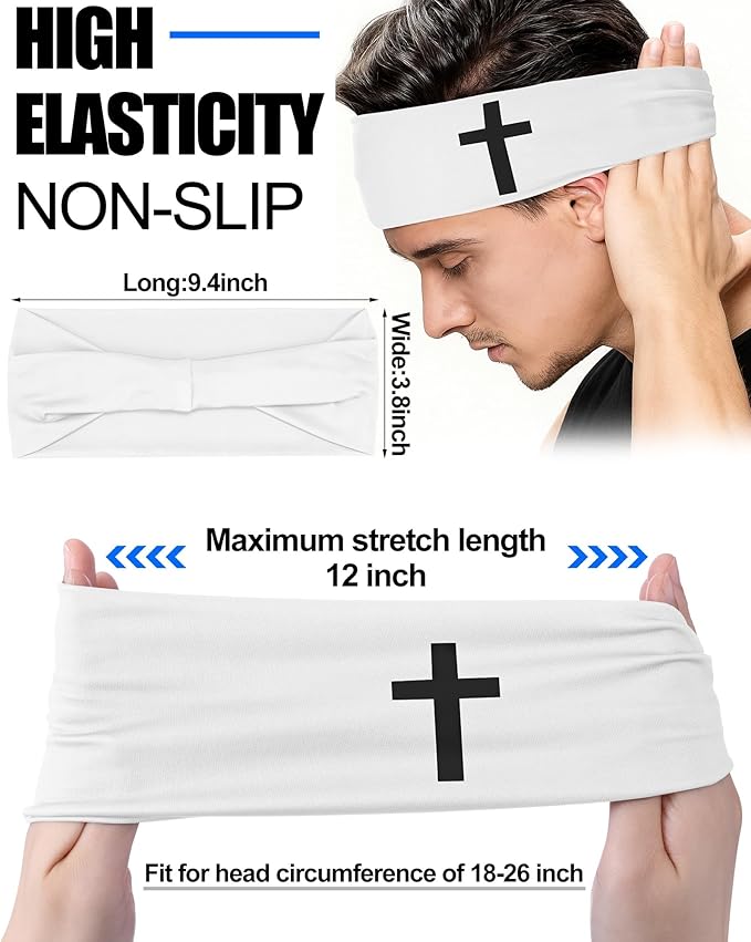 Shihanee 3 Pcs Christian Headbands for Men Jesus Cross Athletic Sweat Bands Christian Workout Accessories Moisture Wicking Sports Hairbands for Football Baseball Basketball Running Training