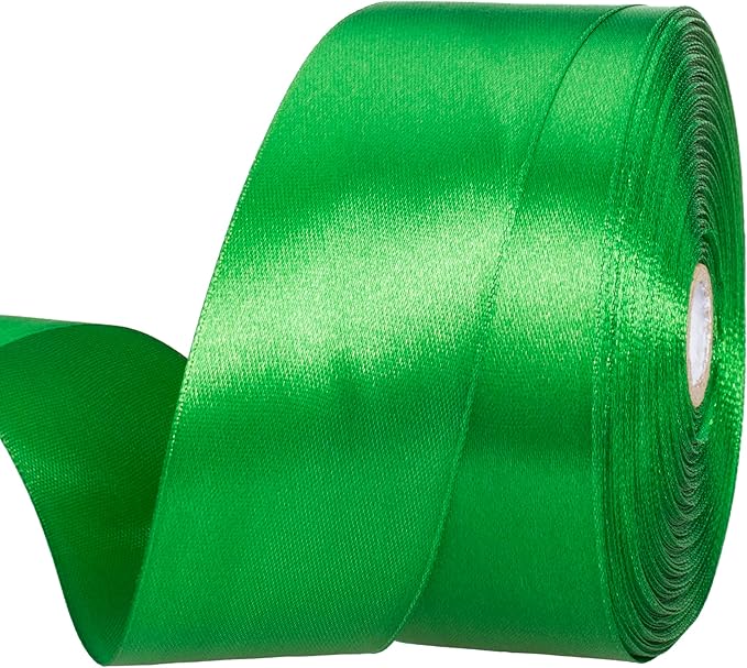 1 1/2 Inch Green Solid Satin Ribbon, 50 Yards Craft Fabric Ribbon by YASEO