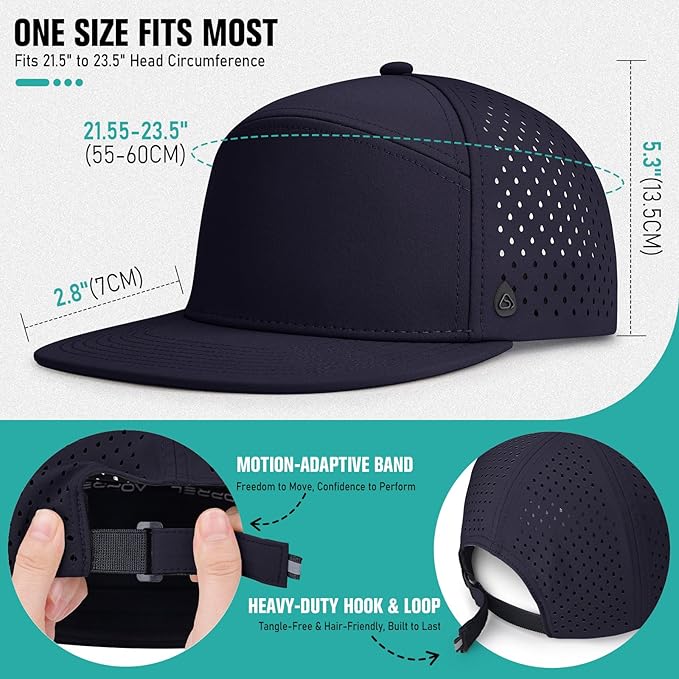 AOPREL Flat Brim Baseball Cap for Men Adjustable Water-Resistant Performance Hat with Breathable Laser Perforated