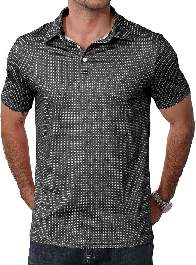 Men's Golf Polo Shirts Short Sleeve Moisture Wicking Dry Fit Performance Print Patterns Collared Polo Shirt
