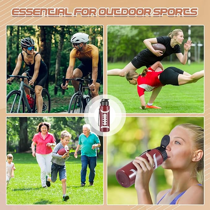 Olgaa 16 Pcs Football Water Bottle Bulk 20 oz Football Reusable Water Drink Bottles Sports Football Accessories for Party Favor Players Lovers Team Gifts (Football)