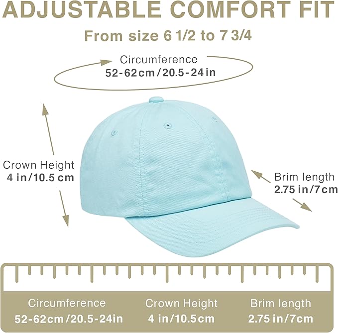 Classic Dad Hat Cotton, Low-Profile Plain Baseball Cap, Adjustable, Breathable and Packable