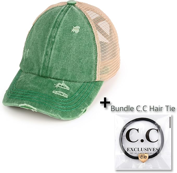 C.C Ponycap Messy High Bun Ponytail Adjustable Glitter Mesh Trucker Baseball Cap