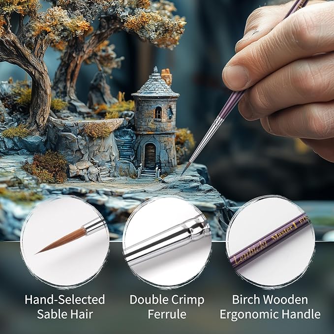 Kolinsky Sable Brushes Miniature 5PCS Professional Fine Detail Micro Artist - Image 3