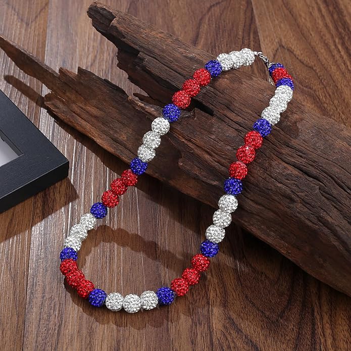 QINJIEJIE Baseball Necklace for Men Glitter Bling Rhinestone Beaded Collection Necklace for Women 16/18in Inspired Sports Jewelry Baseball Chain Cool Gifts for Baseball Players Team Lovers
