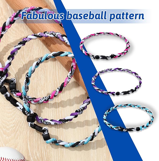 Junkin Baseball Necklaces Three Braided Rope Titanium Necklace for Fans Team Gifts Boys Men Player Softball Sports