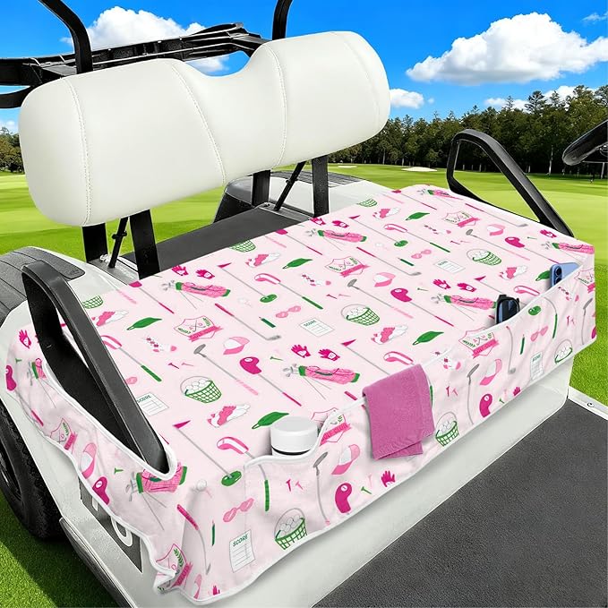Golf Cart Seat Covers Club Car Golf Cart Accessories 4 Pockets Golf Carts Seat Towel Blanket for Men Women Golf Cart Decor