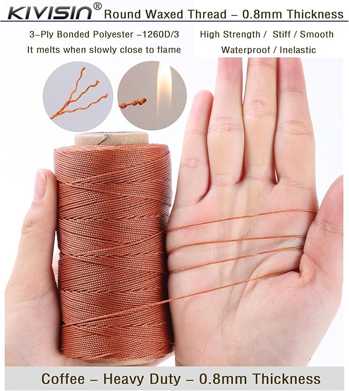 Bonded 0.8mm Round Waxed Polyester Cord, 3-ply Wax Coated Thread, 197 Yards - Image 3