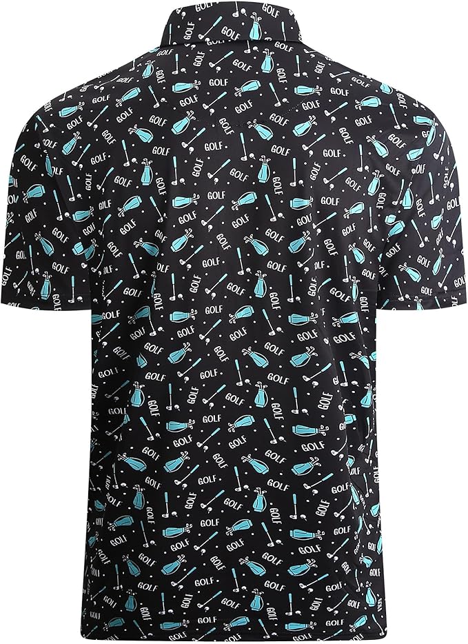 Alex Vando Mens Golf Shirt Moisture Wicking Quick-Dry Print Performance Polo Shirts for Men