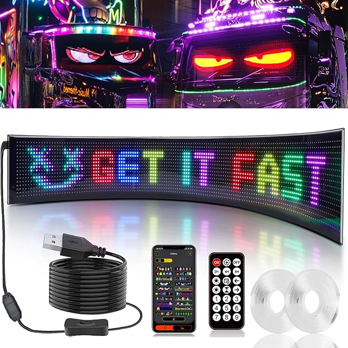1 Pack 70inx7.6in Huge Devil Eyes Light for Car Truck Windshield, Large Programmable Devils Eye LED Soft Screen, Flex Display Truck Eyes, Big Devil Eyes for Windshield Dynamic LED Car Devil Eyes