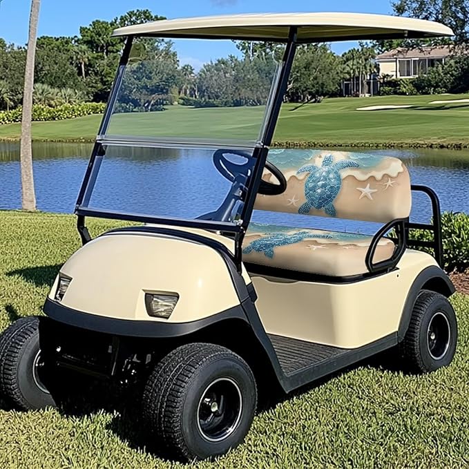 Bulopur Beach Sea Turtle Golf Cart Seat Towel Covers Ezgo Club Car Golf Cart Seat Covers Suitable for All Weather, Easy to Install and Washable