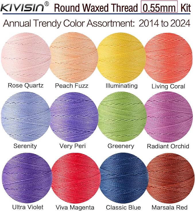 10-Year Popular Assorted Colors Round Waxed Thread -0.55mm 70 Yards 12 Spools - Image 2