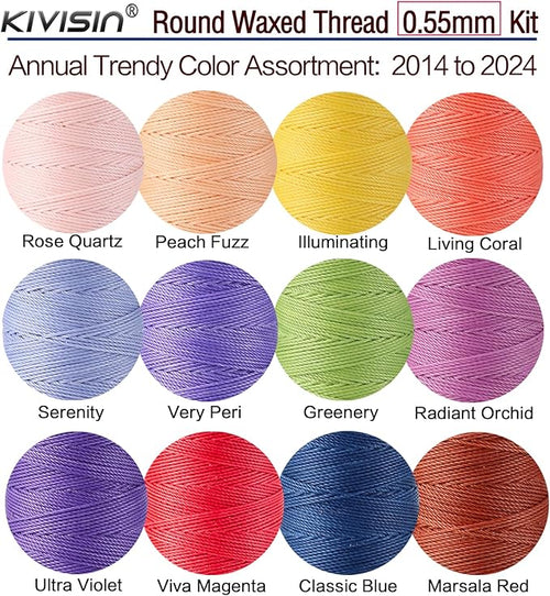 10-Year Popular Assorted Colors Round Waxed Thread -0.55mm 70 Yards 12 Spools - Image 2