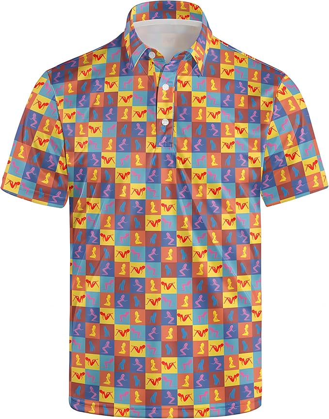 Golf Polo Shirts for Men Funny Print Short Sleeve Golf Shirts Performance Golf Polos