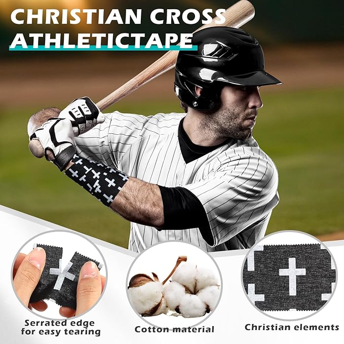 TrelaCo 2 Pcs Wrist Tape Baseball Cross Athletic 2in x 23ft Cotton Cross Wrist Tape Serrated Edges for Fingers Ankles Injury Wrap, Football Baseball Hockey Soccer (Black)