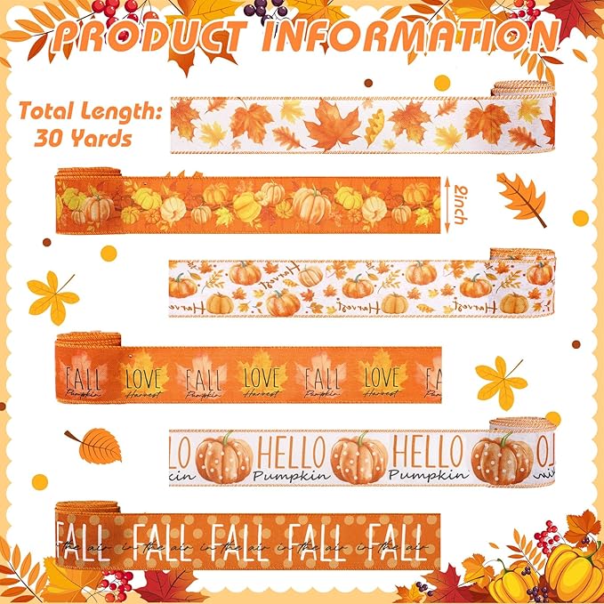 12 Rolls Fall Wired Edge Ribbon - Image 2