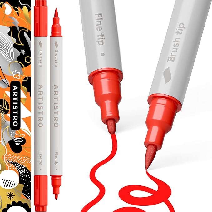 ARTISTRO 2 Red Acrylic Paint Pens, Acrylic Paint Markers Dual Tip, Markers by ARTISTRO