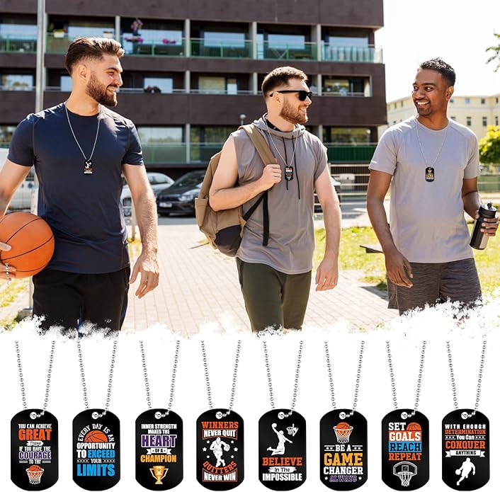 Moukeren 24 Pcs Motivational Dog Tag Necklaces Acrylic Dog Tags with Metal Beaded Chain Encouraging Cheerleaders Gifts for Team Favors