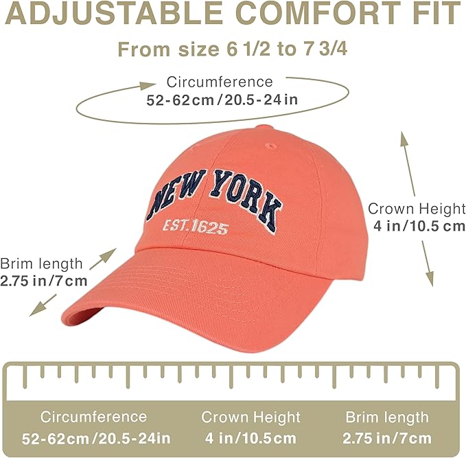 Elidan NY Dad Hat New York EST.1625 Cotton Cap, Adjust Buckle Strap, Unstructured Low-Profile NY Baseball Cap for Men & Women