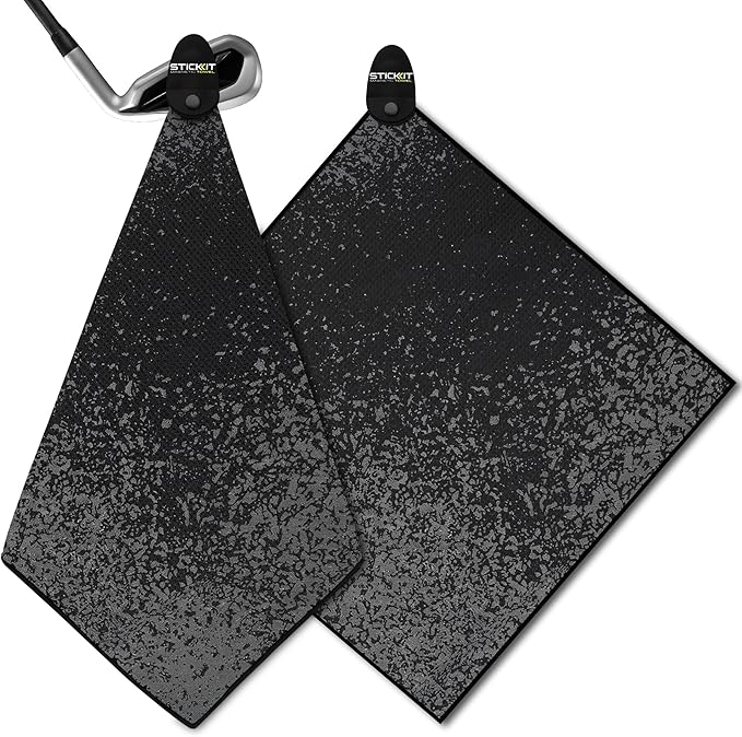 STICKIT Magnetic Golf Towel - Ultra-Absorbent with Waffle Weave Microfiber - Golf Towel with Magnet for Bags, Clubs & Carts - Removes Dirt, Grass, & Debris from Club Face - 29” x 29” (Splatter Paint)