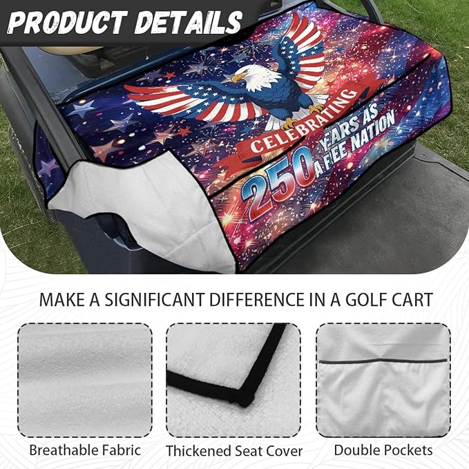 Golf Cart Seat Covers, Universal Golf Cart Seat Towel Blanket with 4 Front Pockets & Nonskid Bottom Fits for Club Car 2 Person Seats Golf Carts