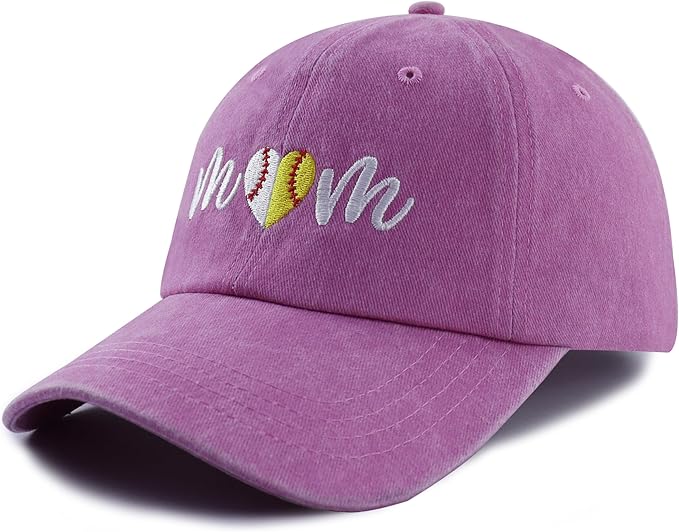 Mom Baseball Softball Half Heart Hat for Women, Funny Cotton Embroidered Soccer Football Mama Baseball Cap