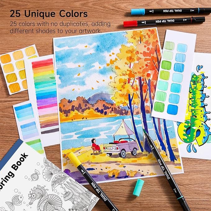 Shuttle Art Dual Tip Brush Marker Pens, 25 Colors Water-based Ink, Fine and - Image 4