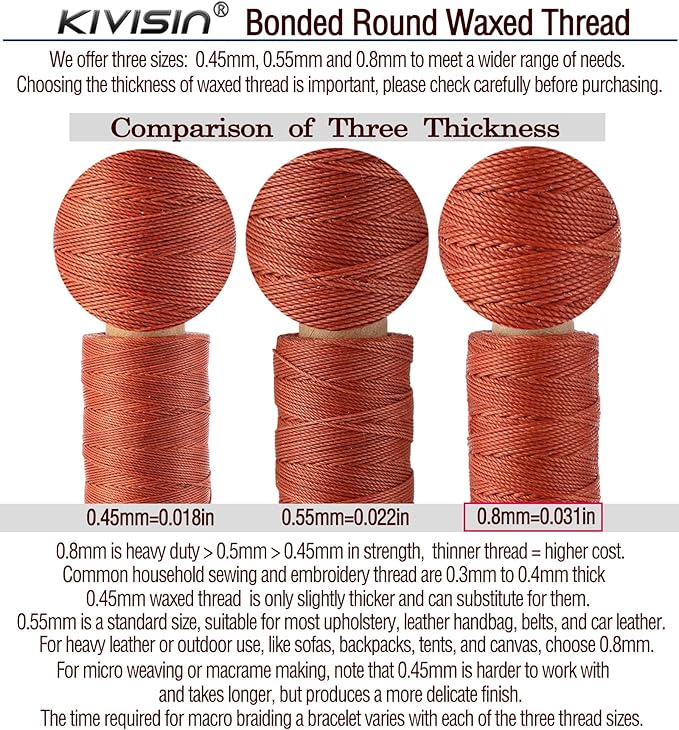 KIVISIN Trendy Color Waxed Thread 0.8mm, Heavy Duty Wax Polyester Cord 32 Yards - Image 4