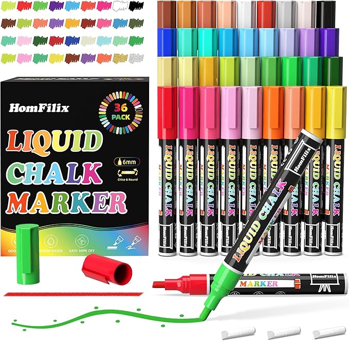 36-Color Liquid Chalk Markers Set, by Unknown