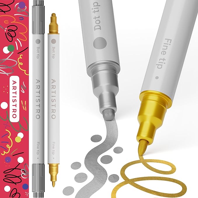 ARTISTRO 2 Gold&Silver Dual-Tip Acrylic Paint Pens by ARTISTRO