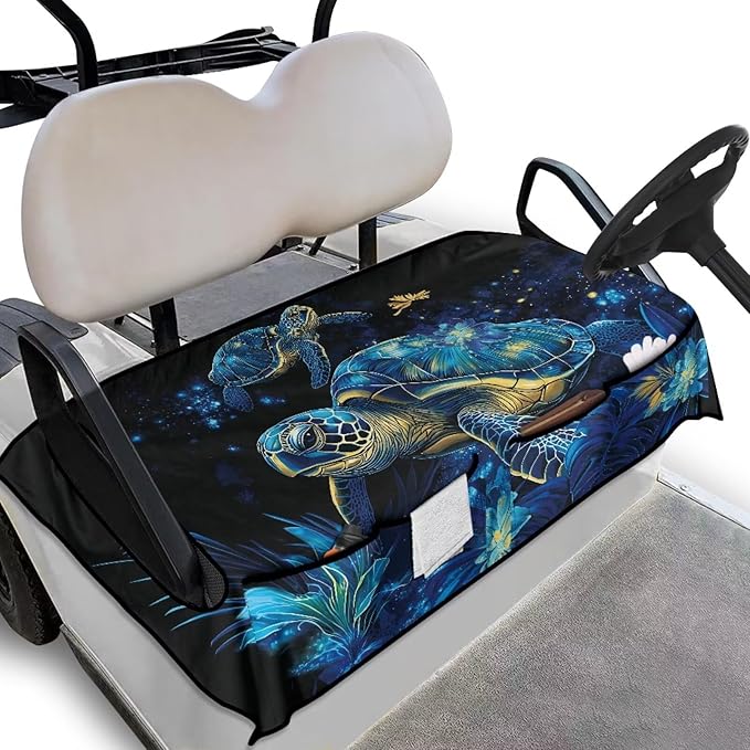 Golf Cart Seat Covers, Universal Golf Cart Seat Towel Blanket with 4 Front Pockets & Nonskid Bottom Fits for Club Car 2 Person Seats Golf Carts