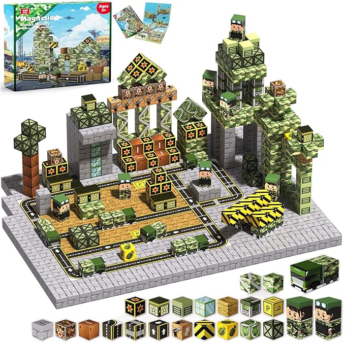 Magnetic Blocks-100PCS Military Building Blocks Set, Kids Classroom Sensory Toy by Annexfun