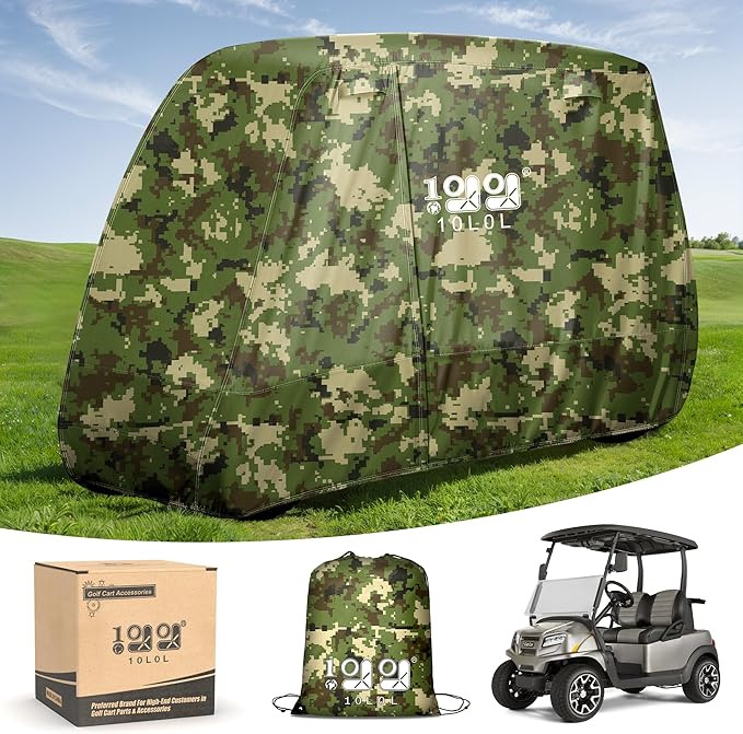 10L0L Universal Golf Cart Covers for Yamaha, Club Car, EZGO, Waterproof 2/4 Passenger Heavy Duty Golf Cart Rain Covers with 3 Zipper Doors Extended Roof for Outdoor All-Weather Protection