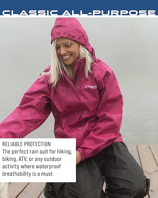 FROGG TOGGS Women's Classic All-Purpose Waterproof Breathable Rain Suit, Cherry