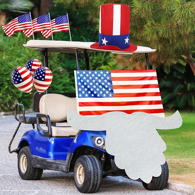 Leyndo 4th of July Parade Golf Cart Decoration Kit Independence Day Hat and Cute Beard Patriotic Parade Golf Car Kit for Memorial Independence Day Car Decor
