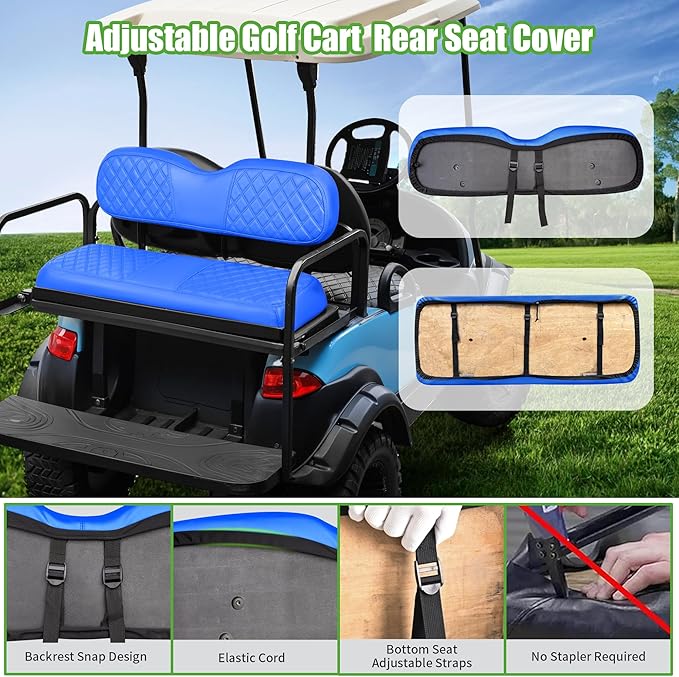 10L0L Golf Cart Seat Covers for Club Car Precedent,EZGO TXT Front/Rear Seats Diamond Pattern,Vinyl Leather with Adjustable Straps and Retractable Buckle, No Stapler Needed