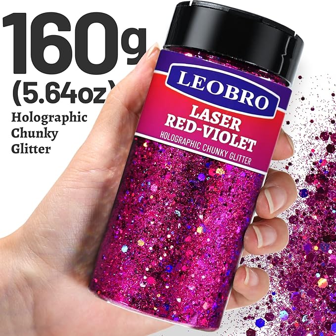 LEOBRO Red Glitter, 160G/5.64OZ Holographic Chunky Glitter - Image 2
