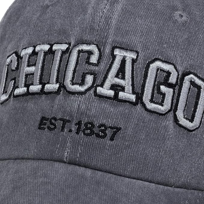 Chicago Hat for Men Women 3D Embroidery Vintage City Dad Hats Baseball Cap