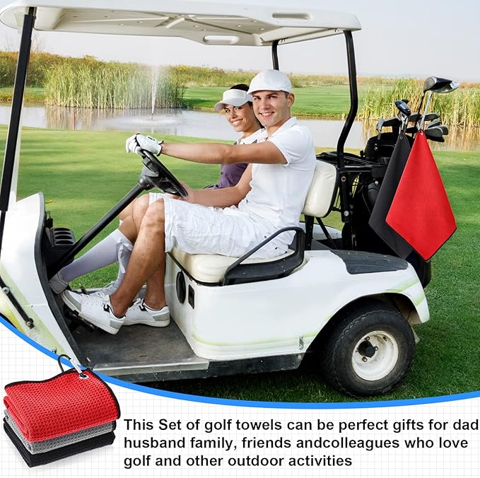 Batiyeer Golf Towel Bulk for Golf Bags 16'' x 16'' Microfiber Fabric Towel with Clip Waffle Pattern, Fitness, Camping, Hiking, Yoga