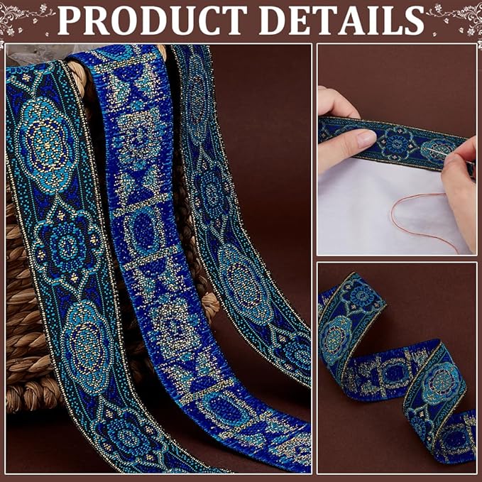 PH PandaHall 1.3 Inch Vintage Jacquard Ribbon, 7 Yards Emobridered Woven Ribbon - Image 4