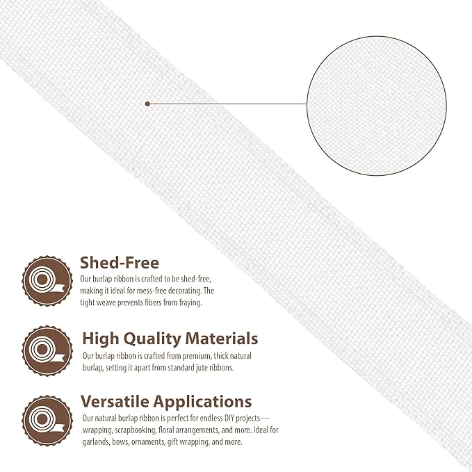 Mandala Crafts White Burlap Wired Ribbon 2 Inches Wide Jute Ribbons - Image 3