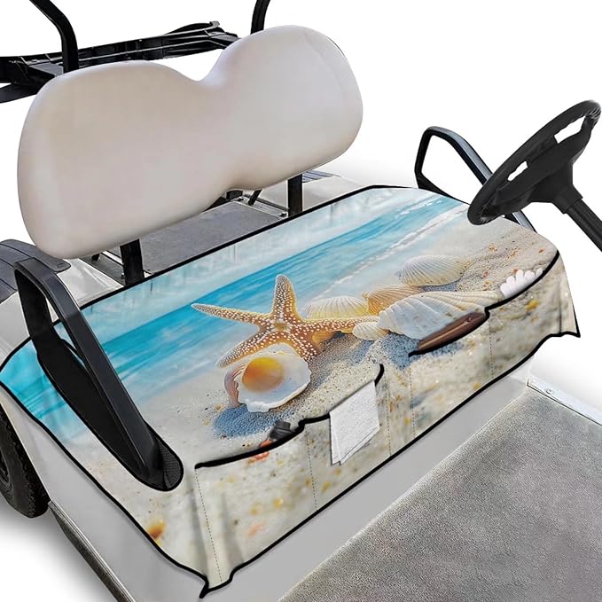 Golf Cart Seat Covers, Universal Golf Cart Seat Towel Blanket with 4 Front Pockets & Nonskid Bottom Fits for Club Car 2 Person Seats Golf Carts