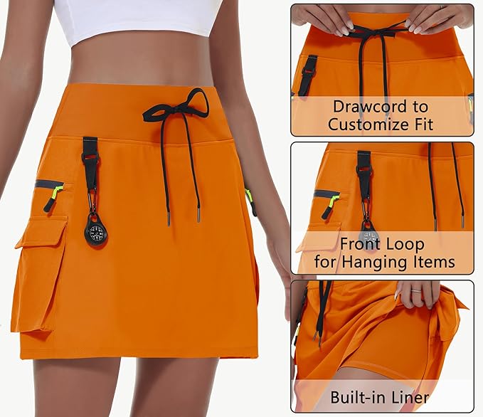 MIVEI Skorts for Woman - Hiking Cargo Skorts with Zipper Pockets, High Waisted Quick Dry Golf Workout, Dressy Casual
